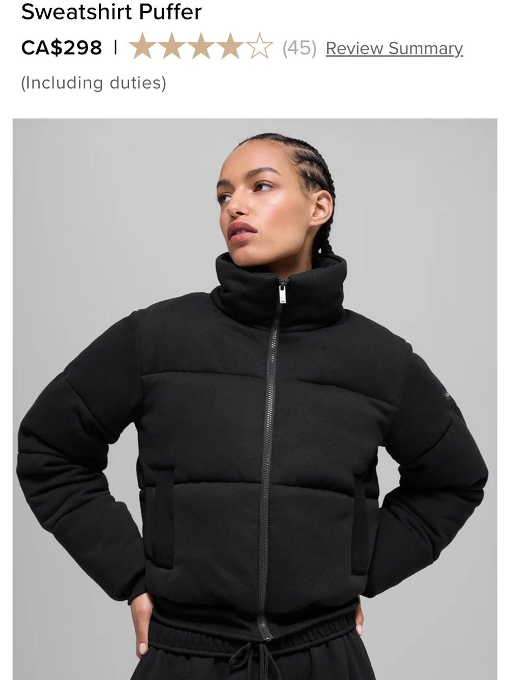 Alo Black Sweatshirt Puffer Jacket Size Medium Like New
